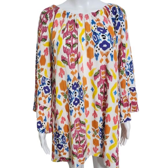 NEW‎ Calessa 3X Abstract Ikat Print Scoop Neck Shirt 3/4 Tiered Sleeve Tunic Top - Picture 4 of 9